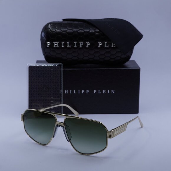 Philipp Plein SPP106M 08FF Aviator Sunglasses – Gold/Green Gradient - Picture 3 of 10